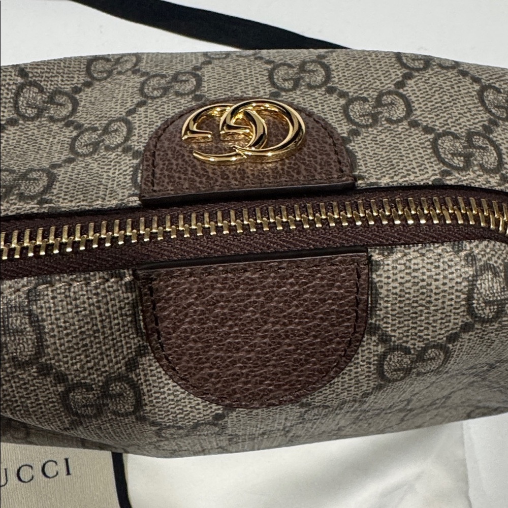 Cosmetic Bag Gucci Ophidia GG Supreme Brown Coated Canvas Large Gold NEW - Picture 4 of 12